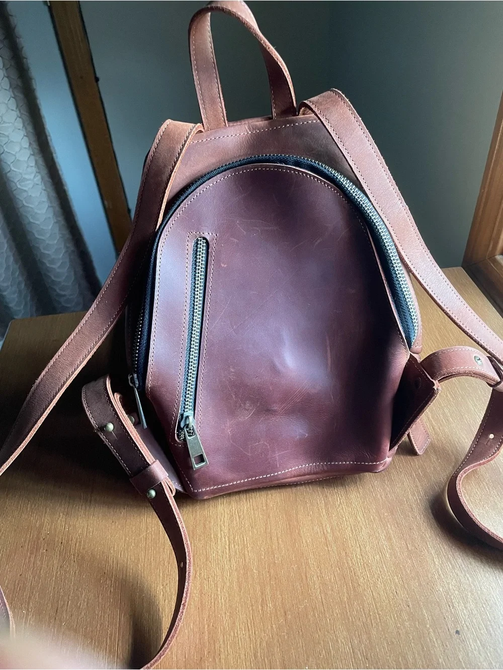 Leather Structured Mini Backpack Handmade
